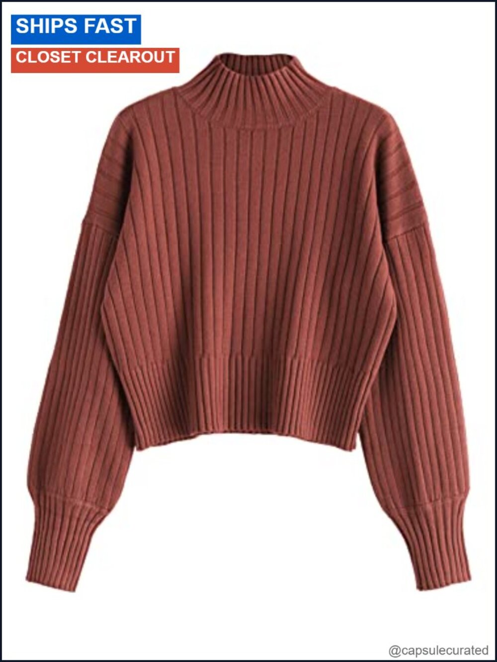 Mock Neck Ribbed Knit Cropped Sweater Long Sleeve Pullover